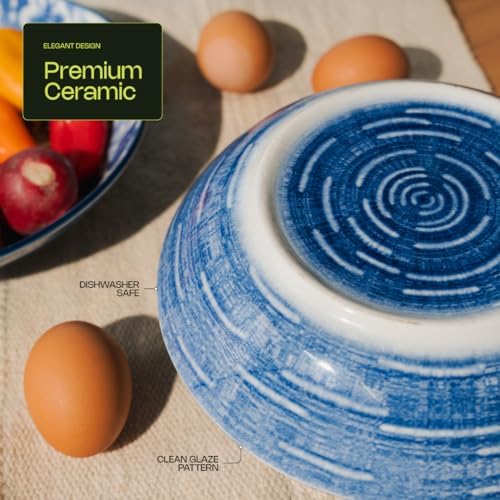 Pasta Bowls Set of 4 – Wide Ceramic Bowls for Pasta, Salads & Noodles