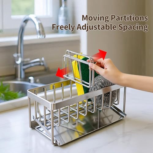 Sink Caddy Sponge Holder, Stainless Steel, Silver