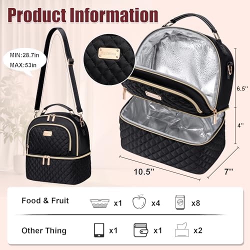 Lunch Bag for Women,Double Decker Lunch Box, Insulated Lunchbag