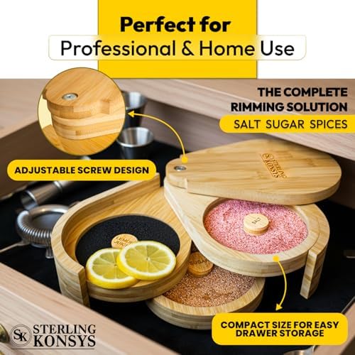 Margarita Salt Rimmer Set - 3 Tier Bamboo Cocktail Rimmer with 6