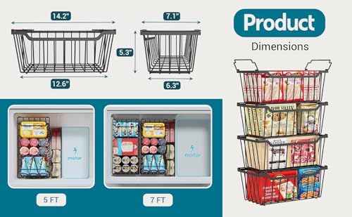 Chest Freezer Organizer Bins, Black Metal, 4-Pack