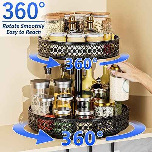 2 Tier Lazy Susan Organizer - Adjustable Rotating Spice Rack 12 inch