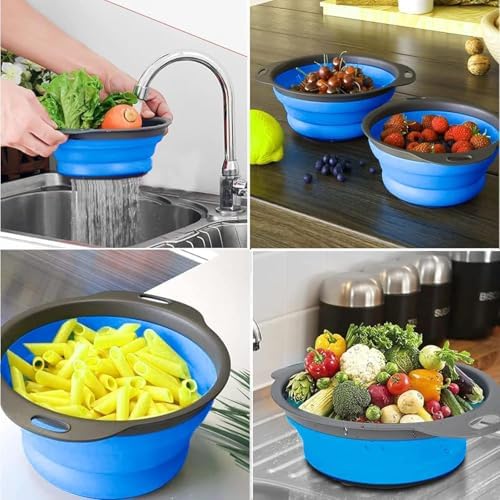 Collapsible Colander Set of 4-2 Red + 2 Blue Silicone Foldable