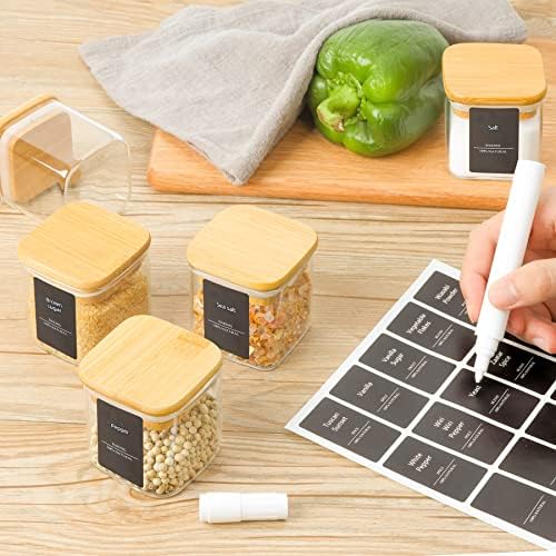 ComSaf 12Pcs Glass Spice Jars with Bamboo Lid 4oz - 16Pcs Glass Spice