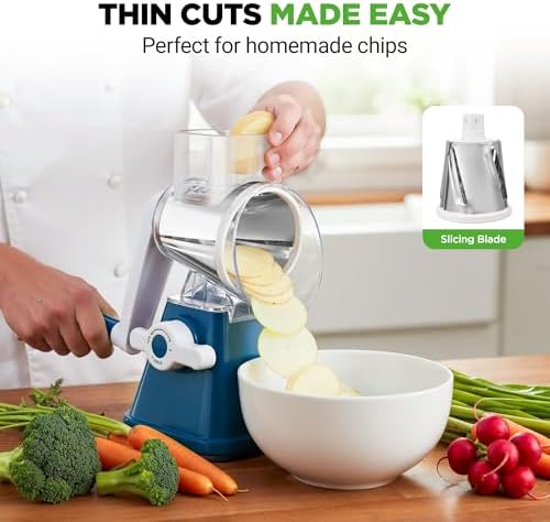 Nutrichef 3 in 1 Cheese Grater and Shredder, Blue