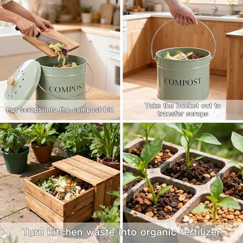 Compost Bin for Kitchen Counter, 1 Gallon, Green