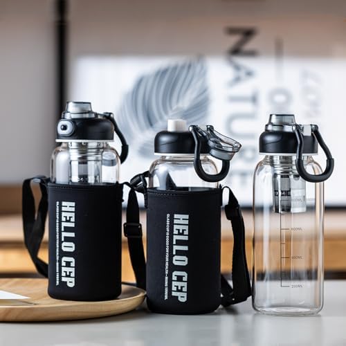 34oz Glass Water Bottle with capacity Mark & Stainless Steel Tea