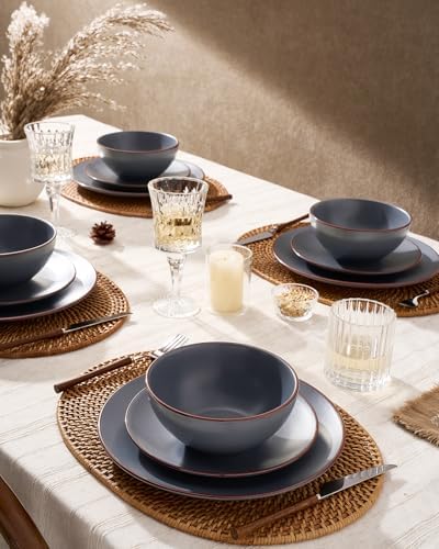 Famiware Venus Stoneware Dinnerware Sets with Pasta Bowls, Dishes Set for 6