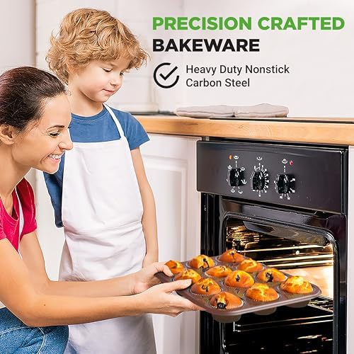 NutriChef Muffin Pans for Baking 4-Pack | Nonstick 12 Mold Cupcake