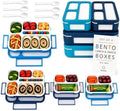 Bento Lunch Box and Snack Container Set, 4 Pack, Blue