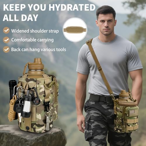 DEFUNX Half Gallon Water Bottle Insulated with Sleeve - Tactical 64 oz