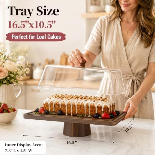 Large 16" Acacia Wood Cake Stand with Square Lid, 2-in-1 Rectangular