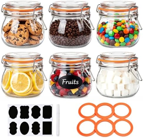 Small Glass Jars with Airtight Lids 17 oz, 6 Pack Mason Jars