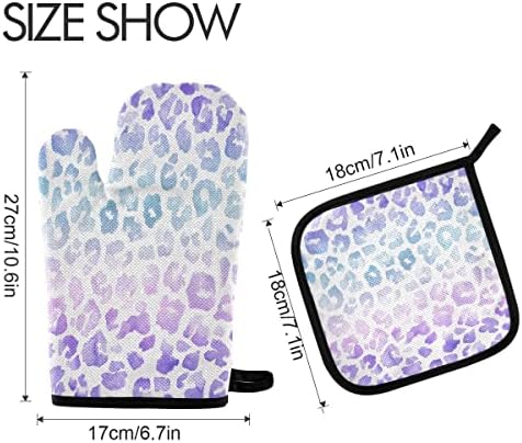 Oven Mitts Quilted Cotton Lining Purple Leopard Skin Potholders BBQ