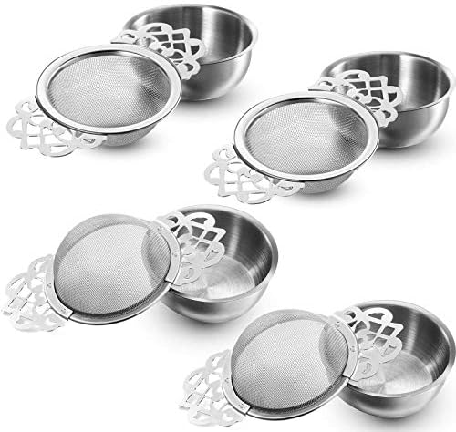 4 Pack Fine Mesh Tea Strainer with Bowl, Sliver