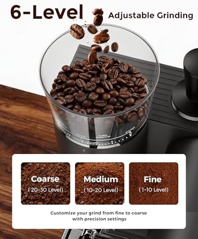20 Bar Espresso Machine with 6-Level Grinder, 50oz Tank
