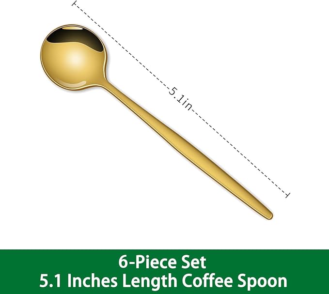 5.1 Inch Coffee & Tea Spoon, 6 Pieces Gold Stainless Steel Teaspoon, Mini Spoons - Image 2