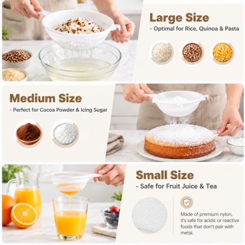 Skyley 3 Pcs Plastic Nylon Mesh Kefir Fine Strainer Set, 3 In, 4 In