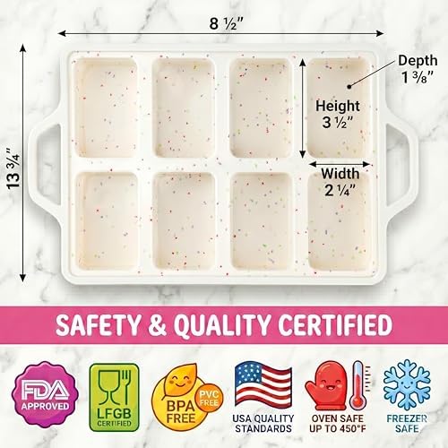 Silicone Mini Loaf Pans for Baking, 2-Pack – 8 Cavity Nonstick Bread