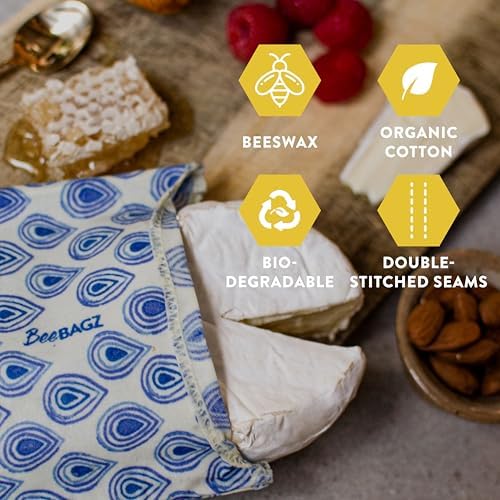 BeeBAGZ Beeswax Wrap Storage Bags, 3 Pack, Multicolors