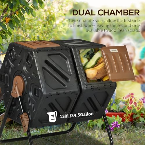 Outsunny 34.5 Gallon Dual Chamber Compost Tumbler