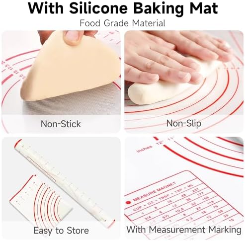 Vakoo Rolling Pin and Silicone Baking Mat Set