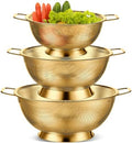 Bokon 3 Pcs Stainless Steel Colander Set Metal Mesh Strainers, Gold