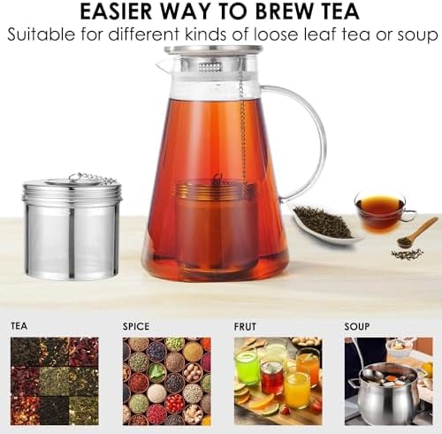 Extra Large Tea Infuser -304 Tea Filter with Threaded Lid & Chain