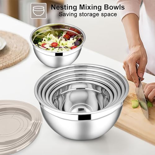 E-far Stainless Steel Mixing Bowls, 7PCS Mixing Bowls with Airtight