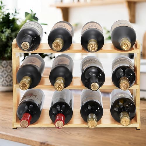 Pumtus Bamboo Water Bottle Organizer, 3-Tier Tumbler Storage Rack, 12