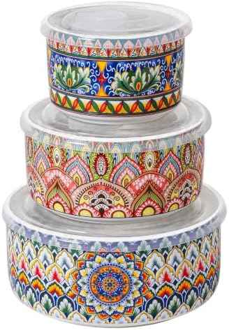 Henten Home Ceramic Serving Bowls with Lid, Boho Nesting Bowl Set of 3