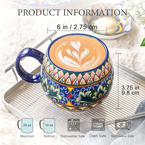 Henten Home Ceramic Coffee Mug Set of 6, 20 oz Colorful Coffee Cup