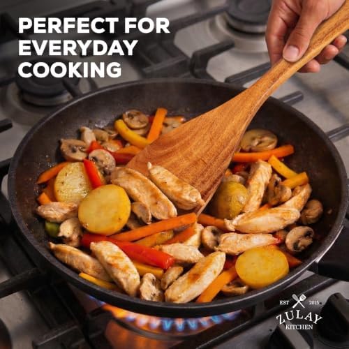 Zulay Kitchen Extra-Large 6-Piece Wooden Spoon Set - Smooth Teak