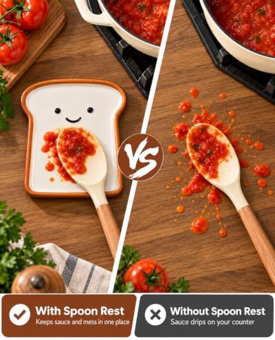 Cute Ceramic Spoon Rest for Stove Top, Toast Spoon Rest for Kitchen