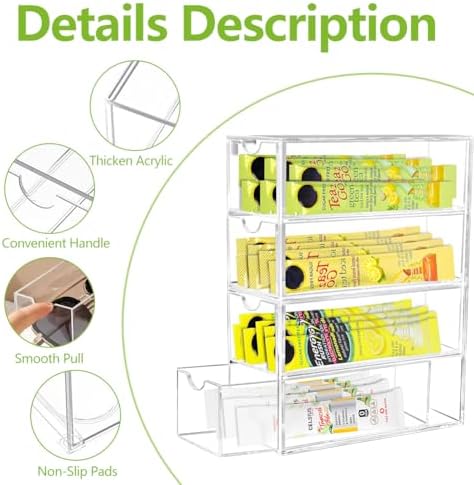 2 Pack Drink Packet Organizer, Acrylic Drink Mix Holder with 4 Clear