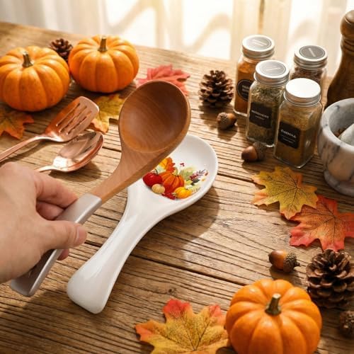 Fall Ceramic Spoon Rest, Pumpkin Pattern, Halloween Kitchen Decoration