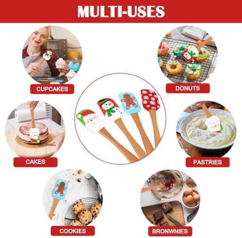 BOYAN 4PCS Christmas Silicone Spatula with Wooden Handle for Baking