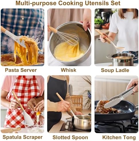 LIANYU 15-Piece Kitchen Cooking Utensils Set with Holder, Silicone
