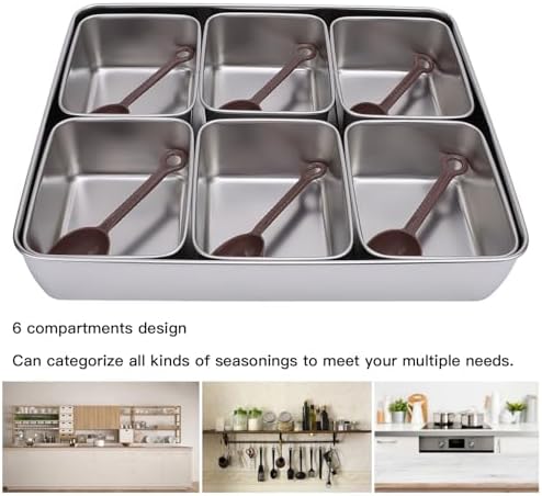 Divided Serving Tray with Lid, Stainless Steel 6 Removable Compartment