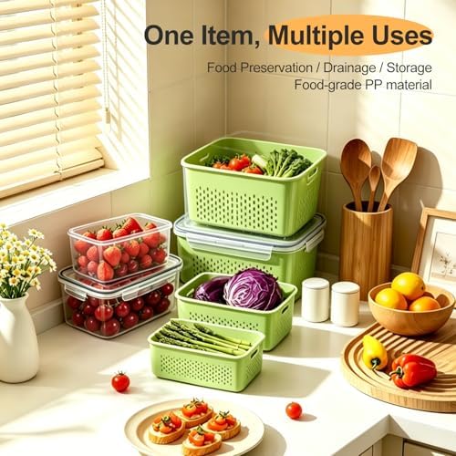 YudouTech Fruit Storage Containers for Fridge, 4 PCS, Green