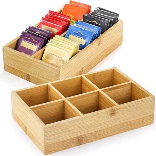 Dicunoy 2 Pack Bamboo Tea Bag Organizers, Wood Tea Bag Storage for