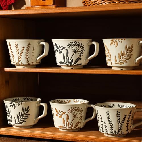 12 oz Vintage Ceramic Coffee Mug Set of 4 - Handmade Stoneware Pottery