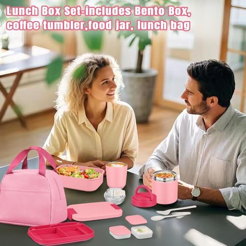 Large Bento Lunch Box Set for Adults Kids Women with 10.5oz Soup