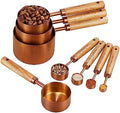 Copper Stainless Steel Measuring Cups and Spoons Set of 8, Wooden