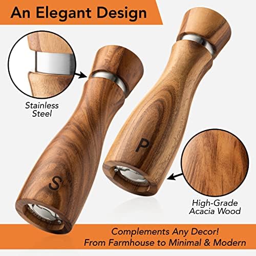 Gennua Salt and Pepper Grinder Set, Acacia, 8 Inches Each