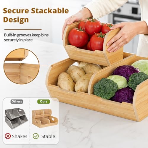 Potato and Onion Storage Bin, 3 Pack Fruit and Vegetable Storage