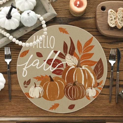 Artoid Mode Pumpkins Hello Round Fall Placemats Set of 4-14 Inch