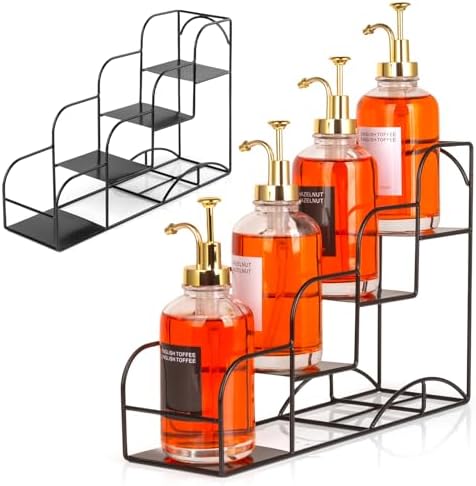Syrup Rack for Coffee Bar, 4-Bottle Organizer, Metal