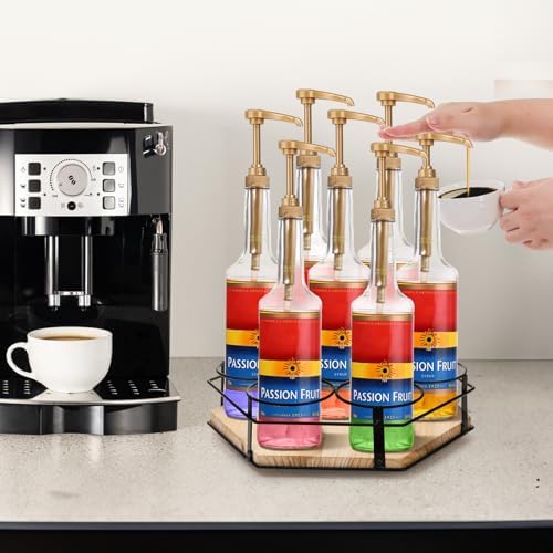 Cididu Rotating Coffee Syrup Organizer 7 Bottles, Coffee Syrup Rack