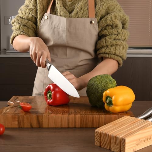 Kitchen Knife Set, 6 Pieces, Pine Knife Block
